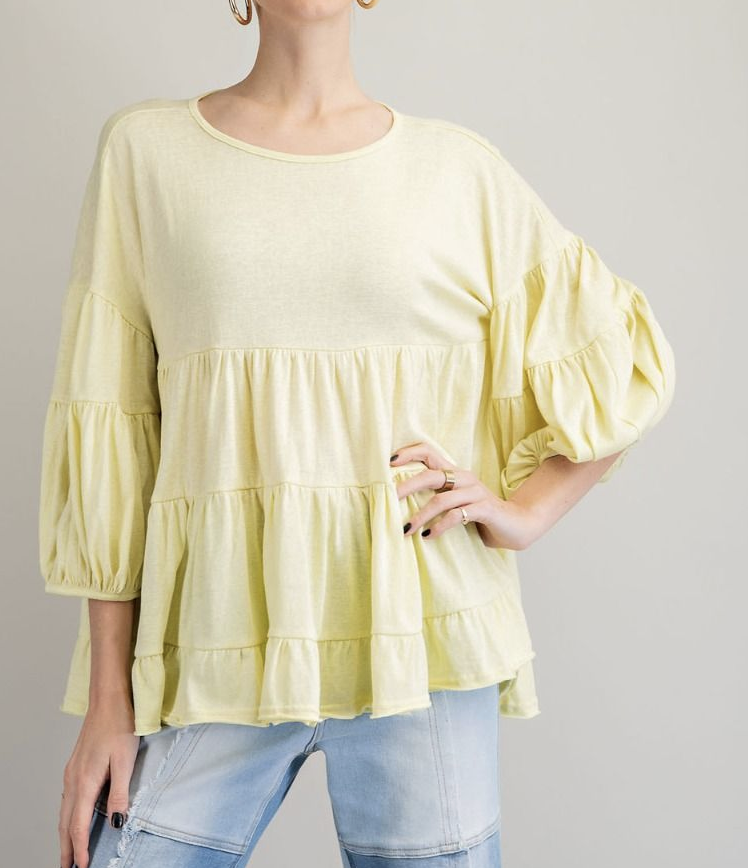 Easel Bubble Sleeve Tunic Top / 2 colors