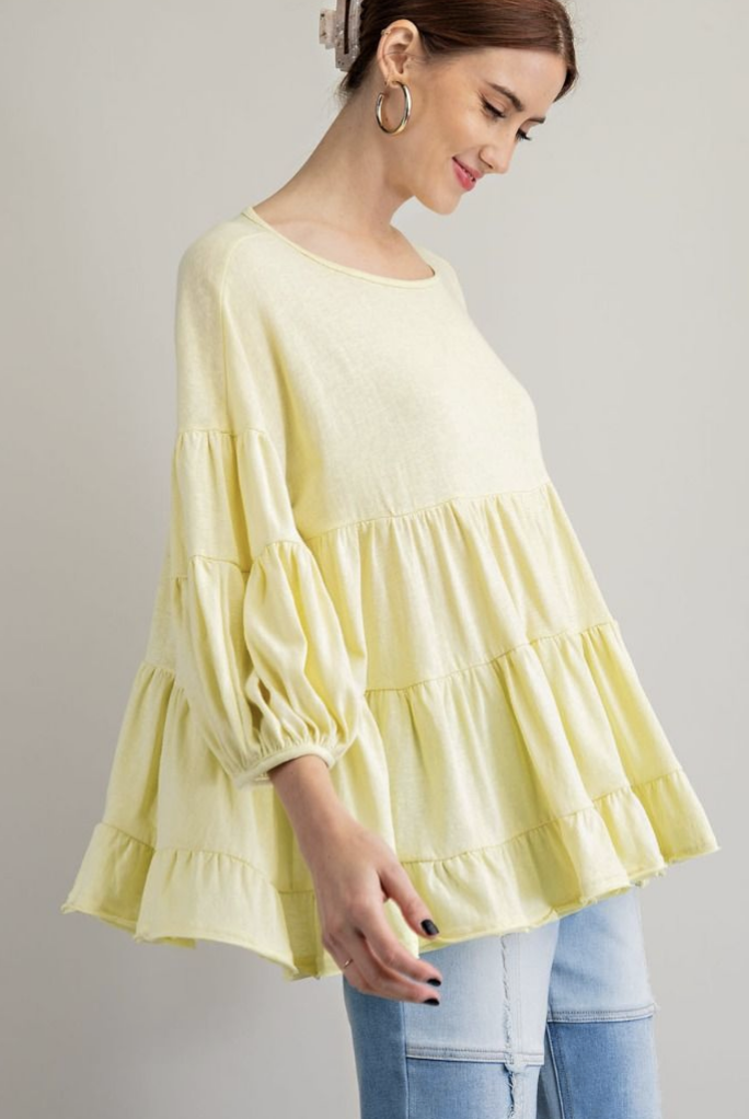 Easel Bubble Sleeve Tunic Top / 2 colors