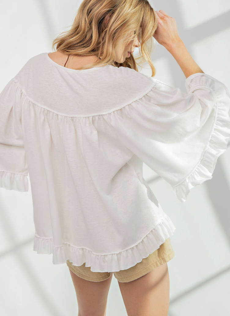 Easel Swing Ruffle Sleeve Top / 2 colors