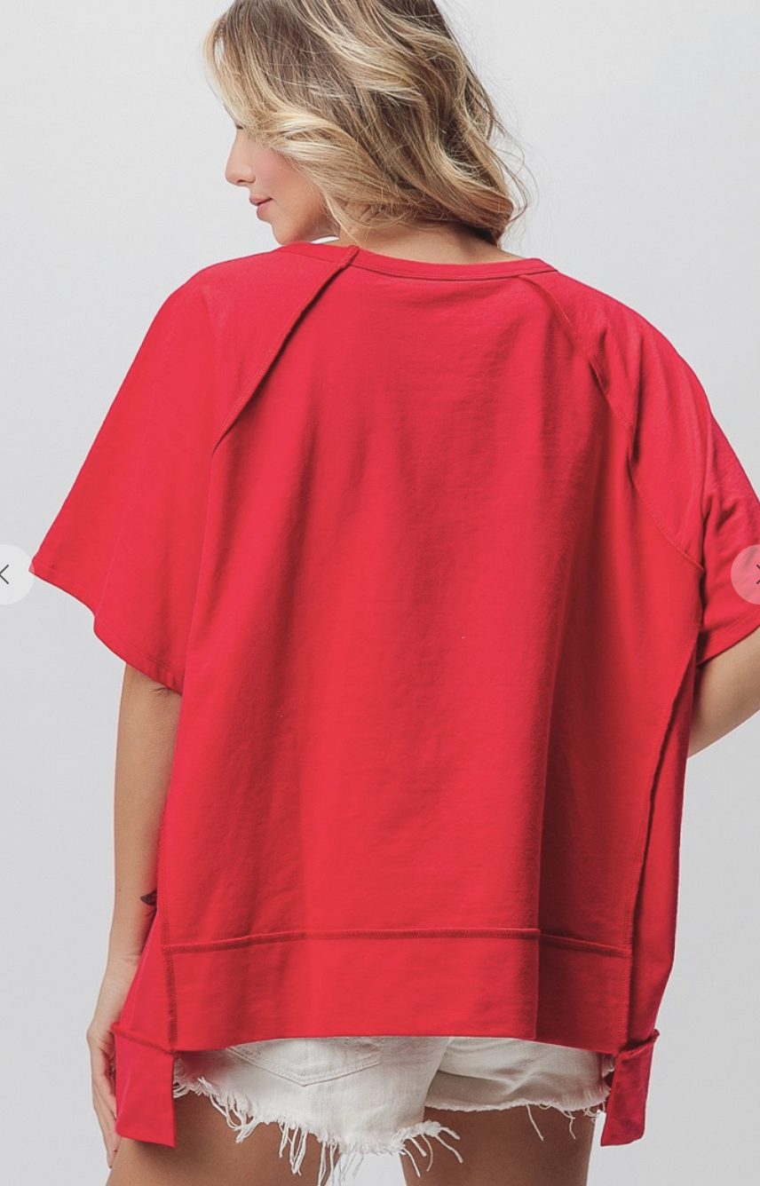 Blue Star Sequin Red Top