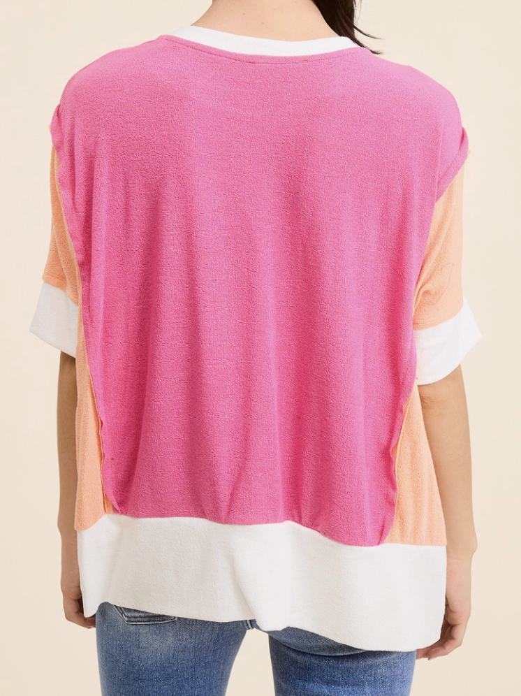 Colorblock Pink Orange Crepe Hacci Top