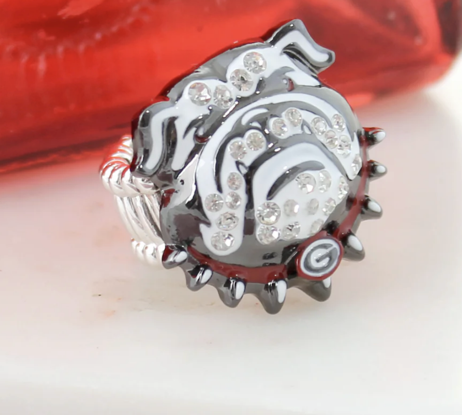 Georgia Bulldog Crystal Logo Stretch Ring