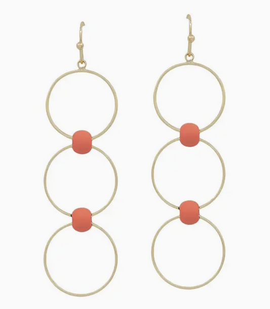 Orange Gameday Triple Circle Drop Earring
