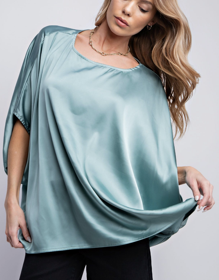 Sage Satin Loose Fit Top