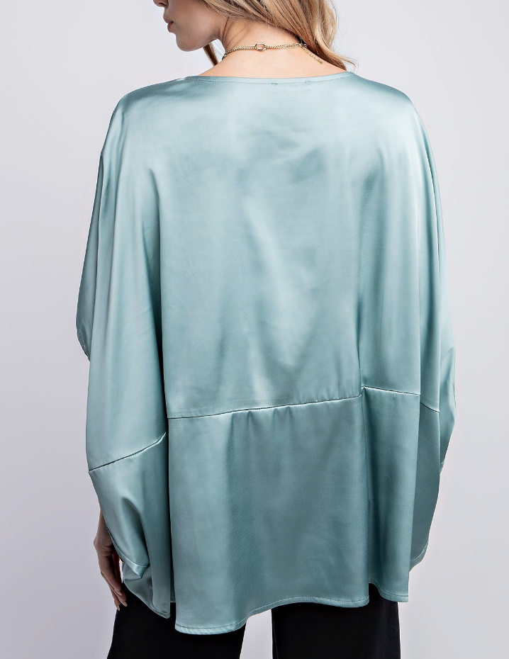 Sage Satin Loose Fit Top