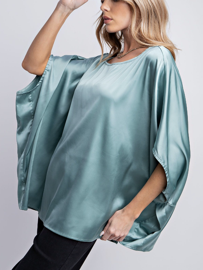 Sage Satin Loose Fit Top