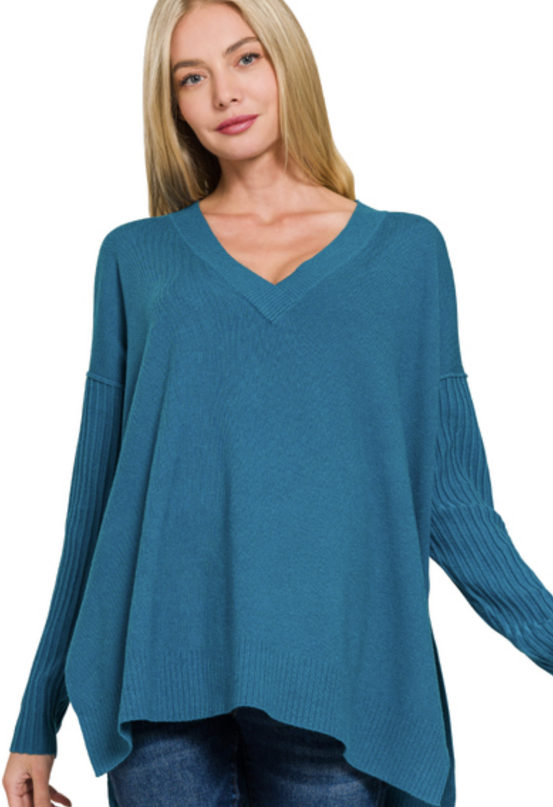 Viscose Ribbed Hem Dolman Sleeve Sweater / 3 colors