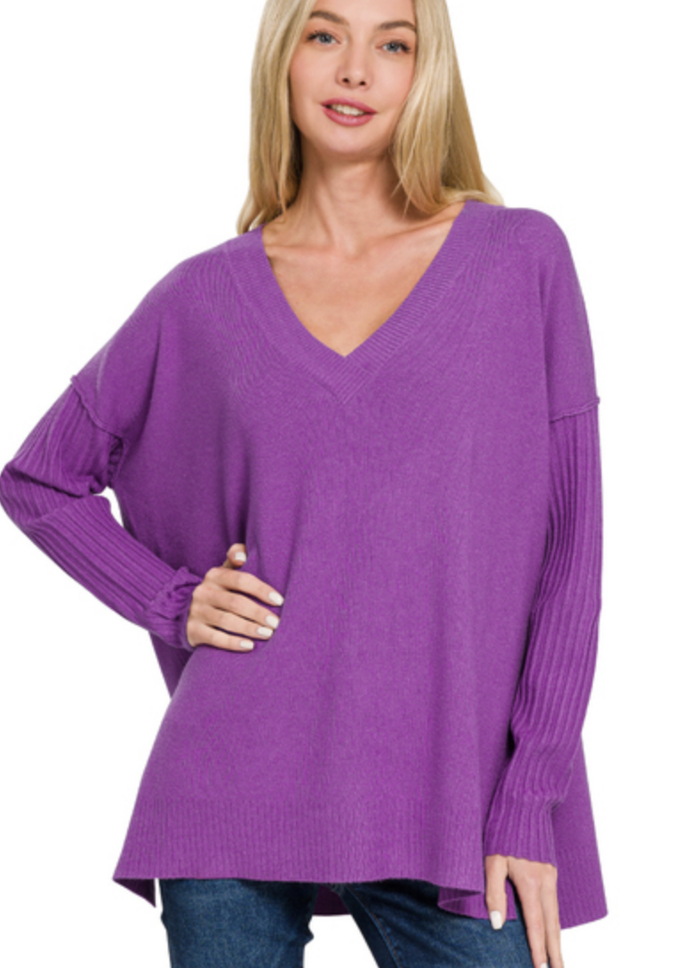 Viscose Ribbed Hem Dolman Sleeve Sweater / 3 colors