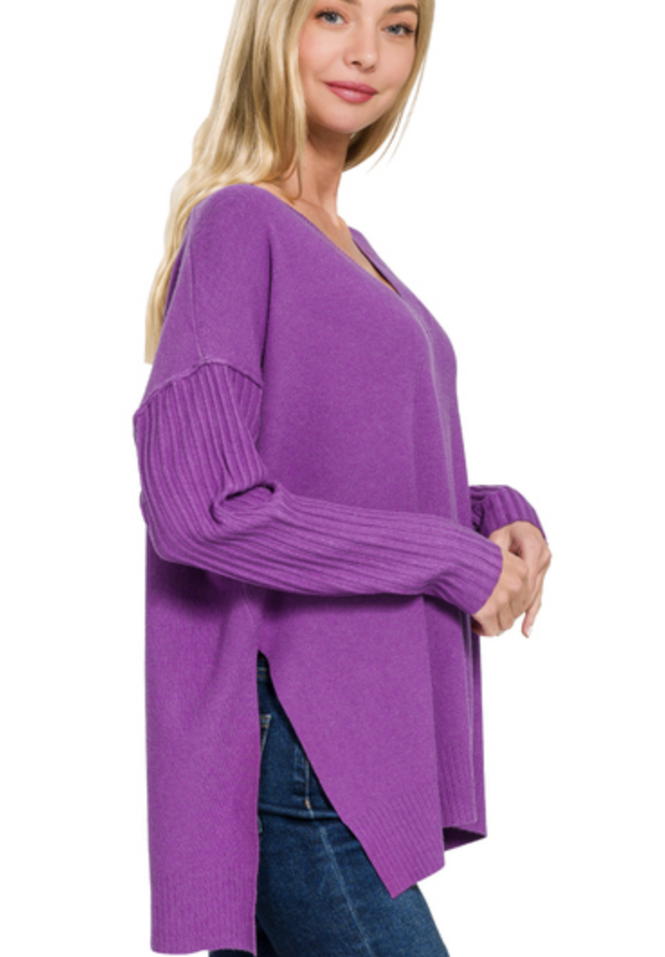 Viscose Ribbed Hem Dolman Sleeve Sweater / 3 colors
