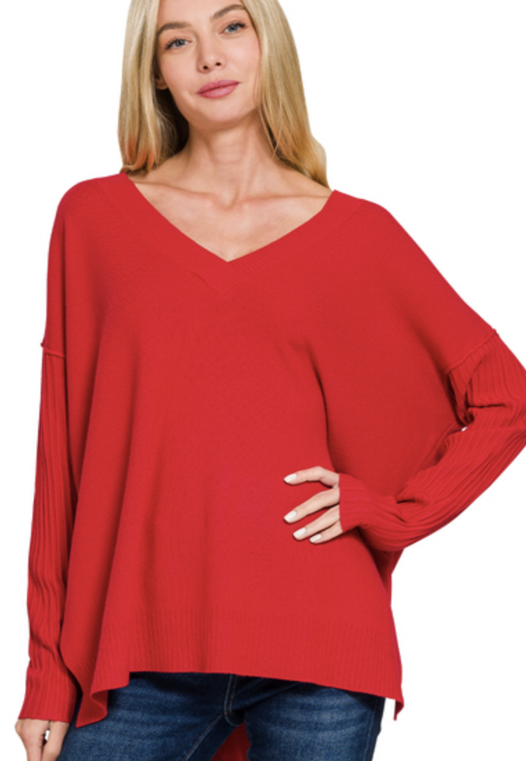 Viscose Ribbed Hem Dolman Sleeve Sweater / 3 colors