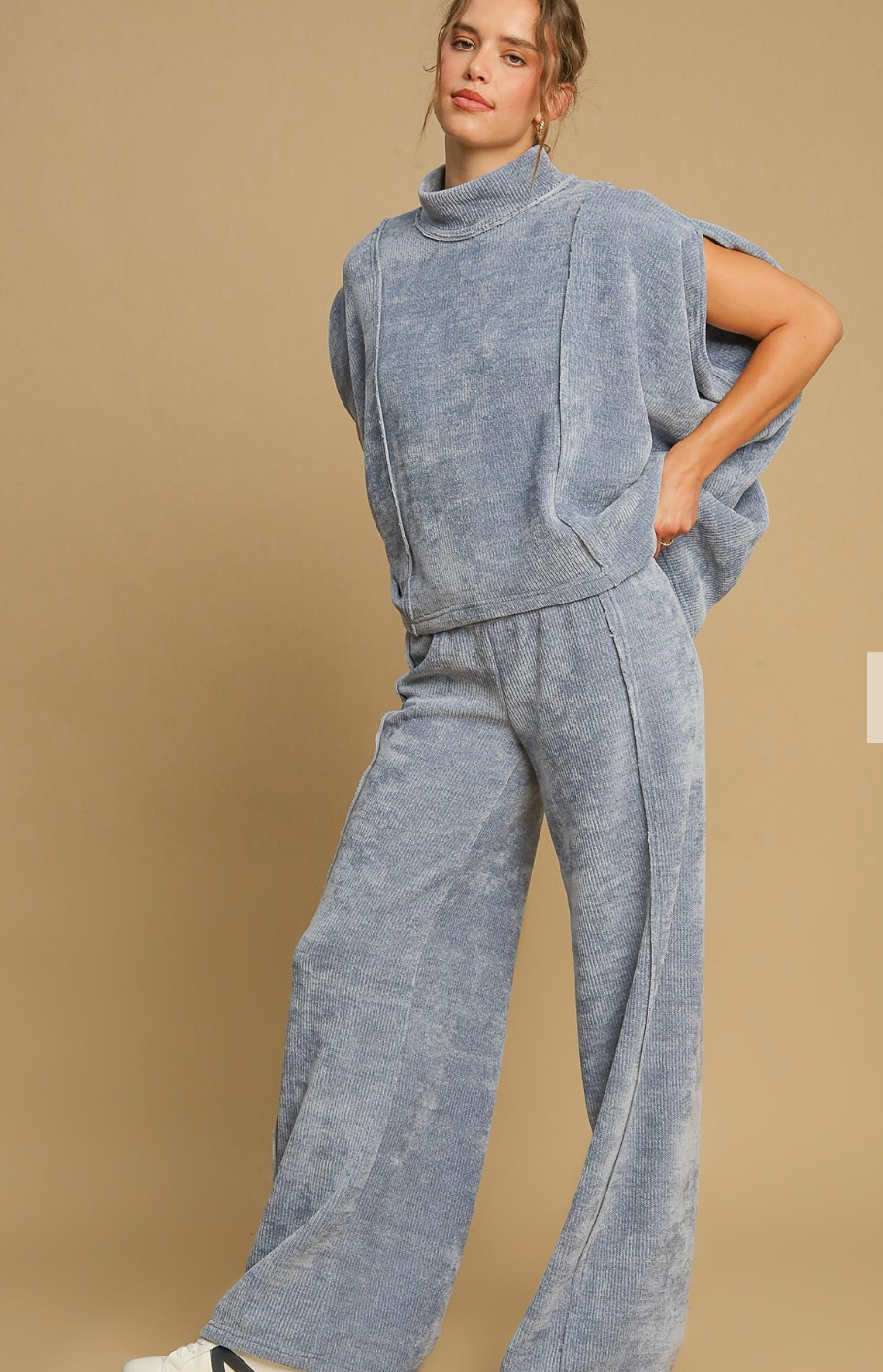 Denim Blue Luxe Knit Wide Leg Pant