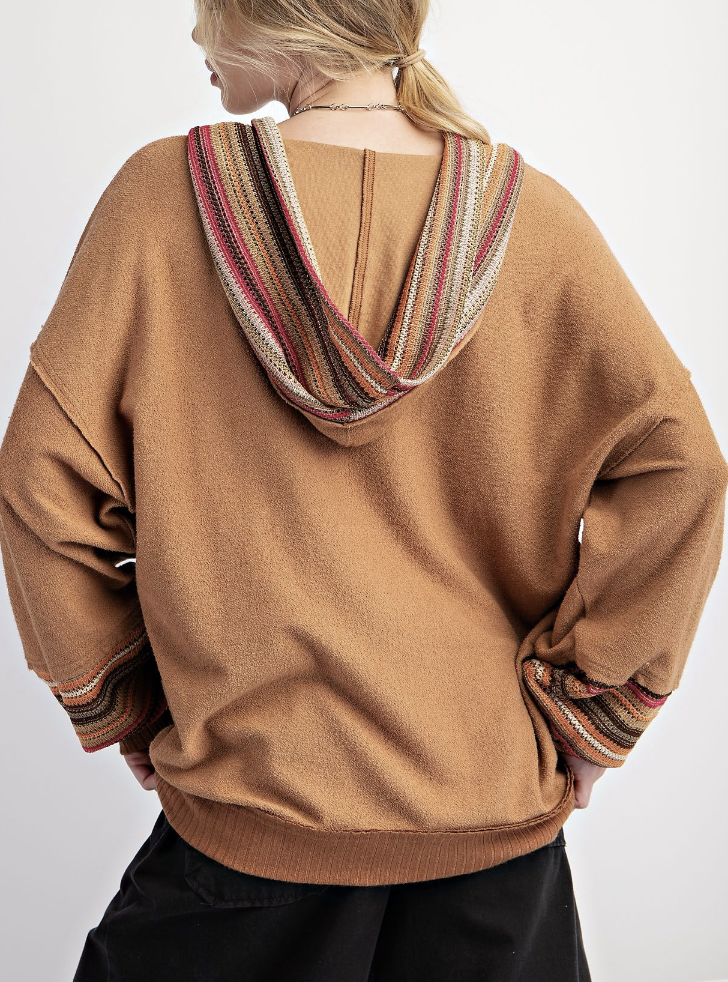 Camel Crochet Terry Knit Hoodie