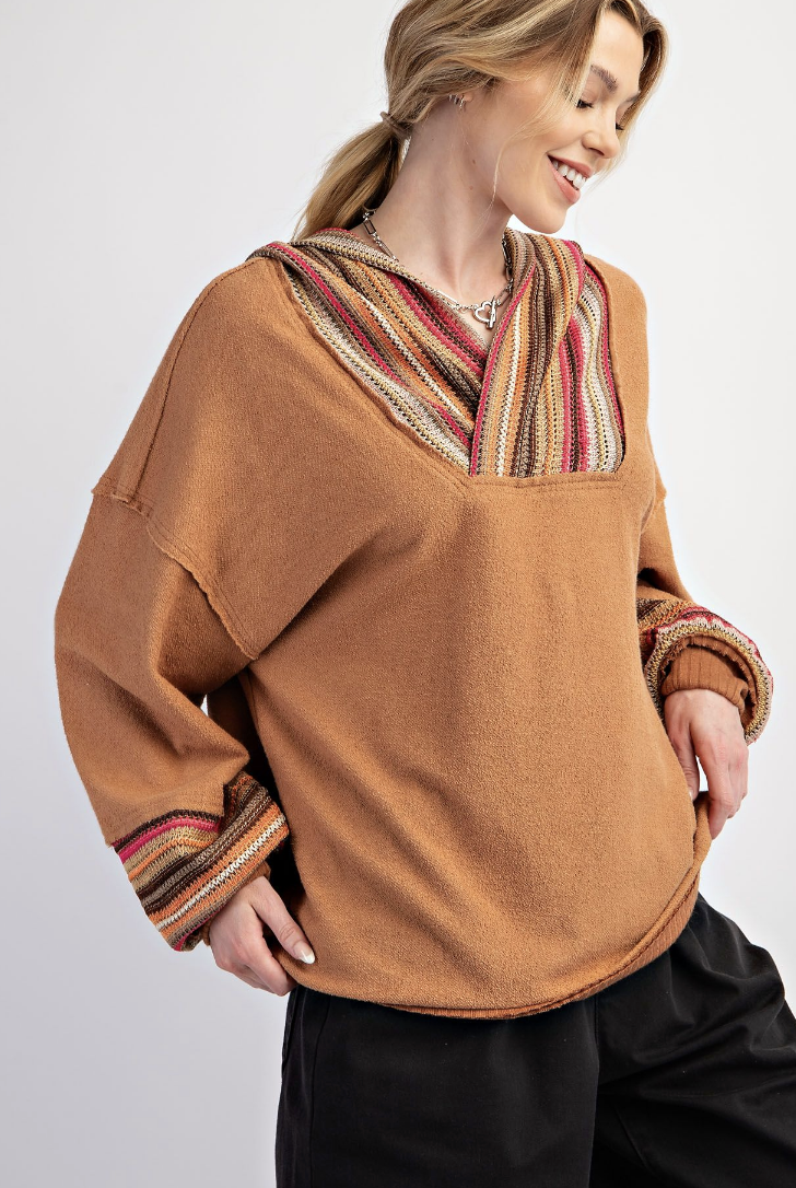 Camel Crochet Terry Knit Hoodie