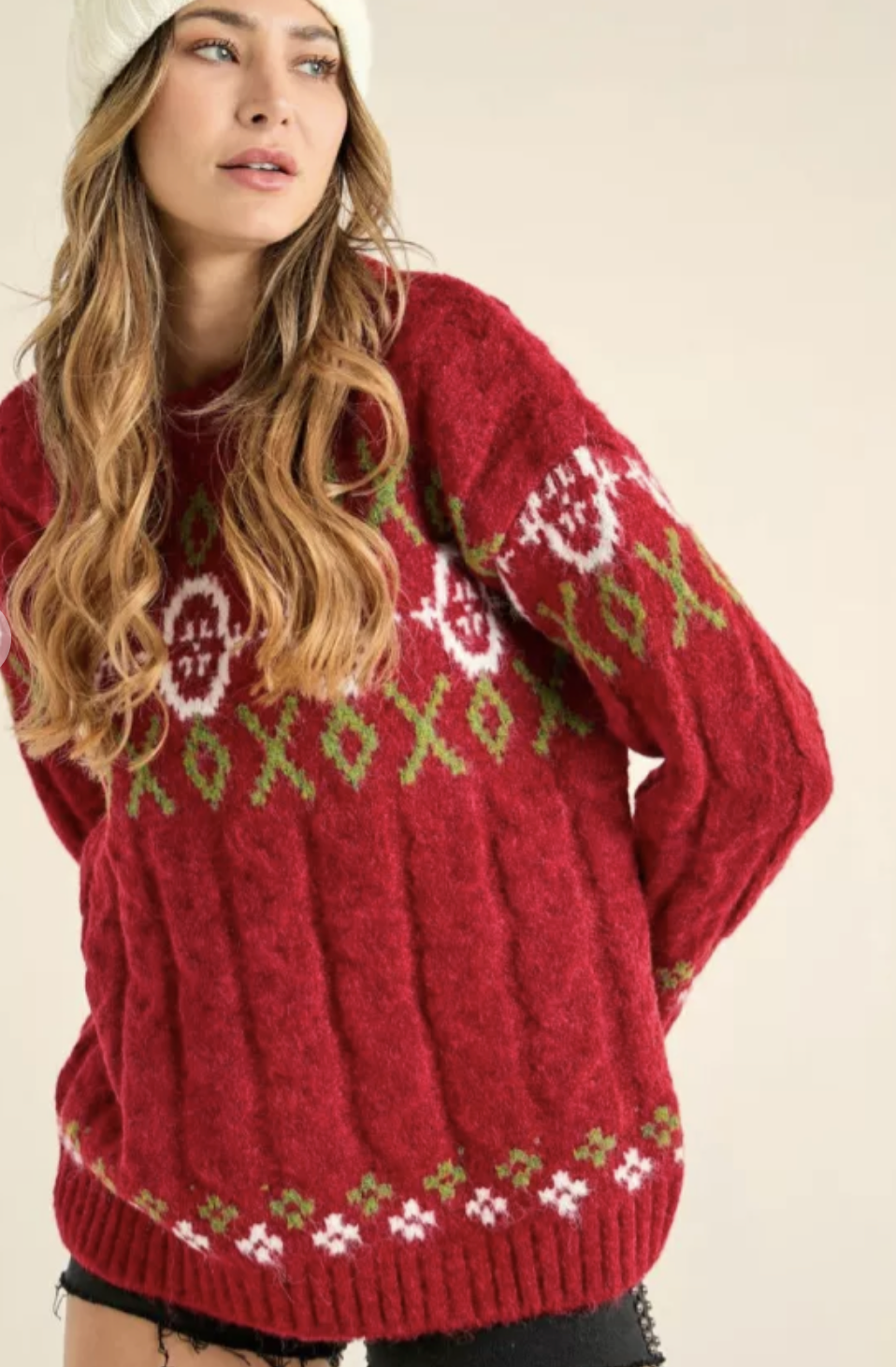 Chunky Knit Holiday Red Abstract Sweater