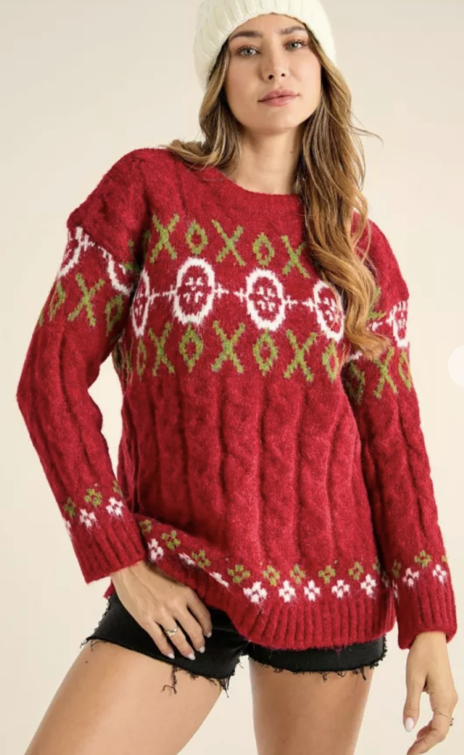 Chunky Knit Holiday Red Abstract Sweater
