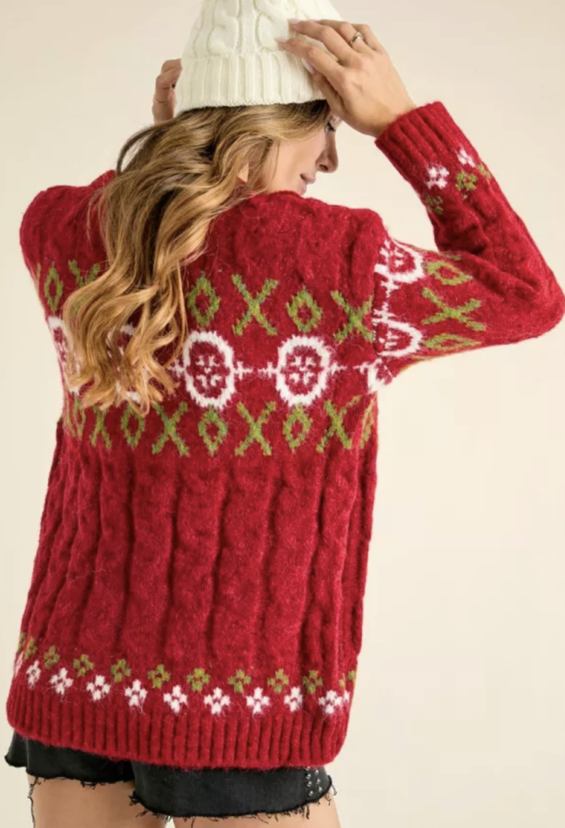 Chunky Knit Holiday Red Abstract Sweater