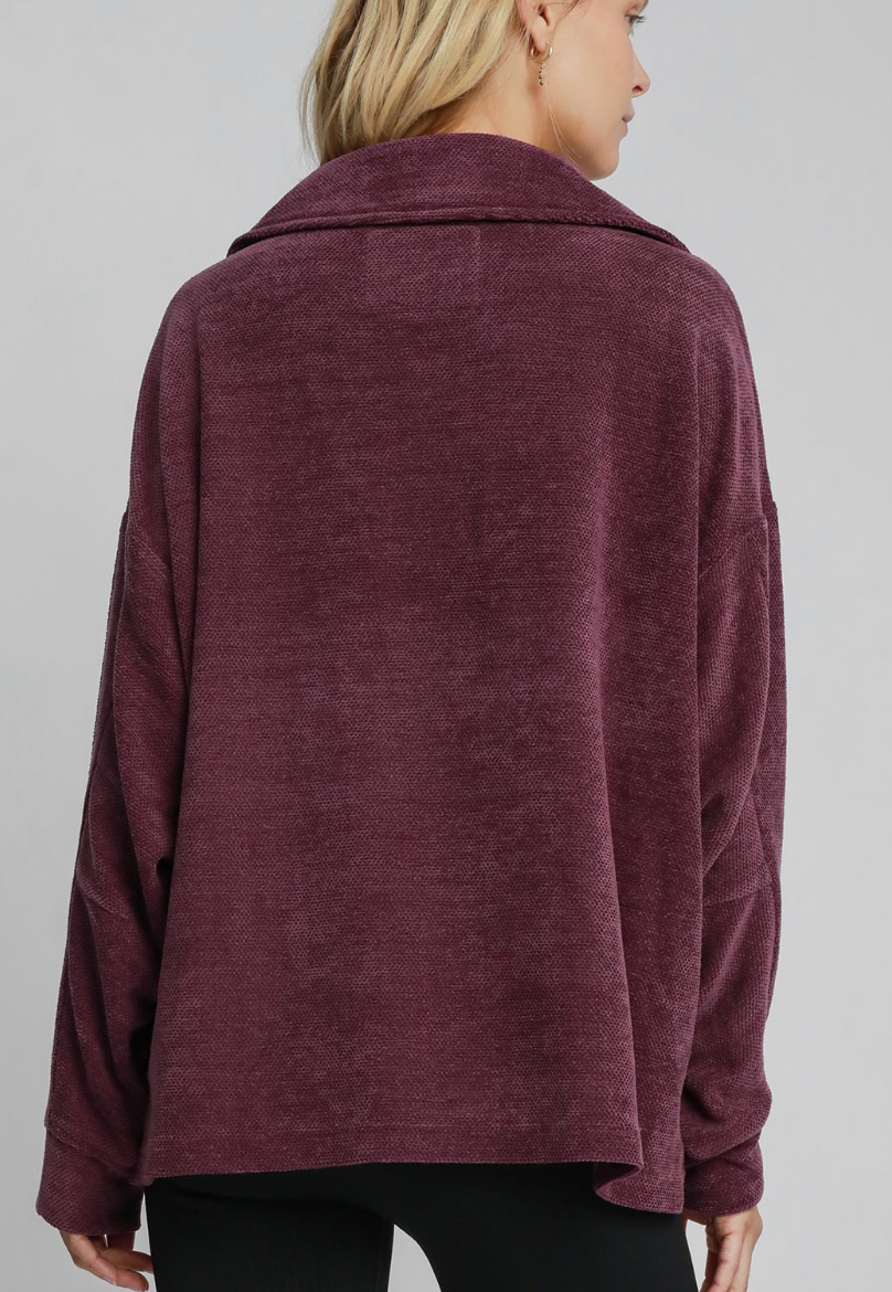Chenille V Neck Long Sleeve Pullover / 4 colors