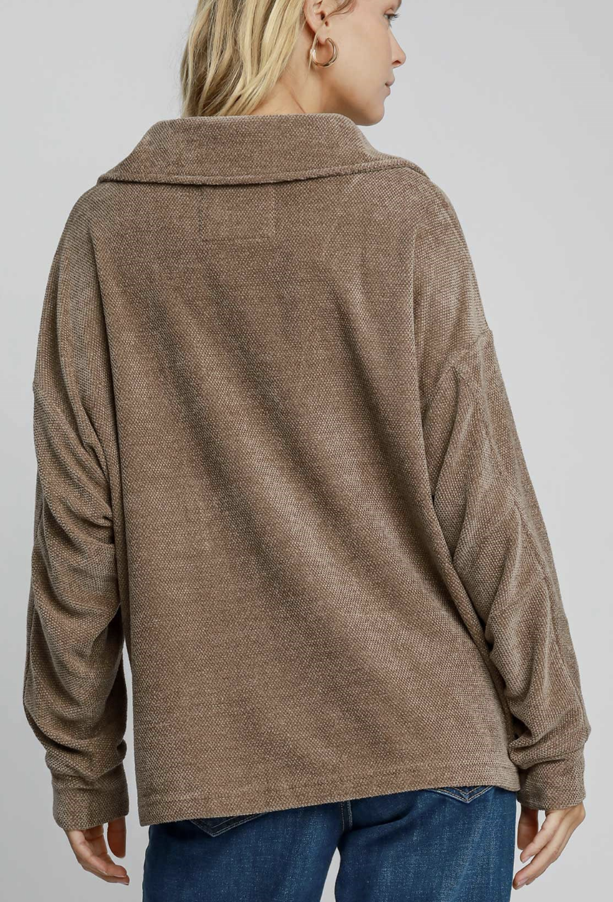 Chenille V Neck Long Sleeve Pullover / 4 colors