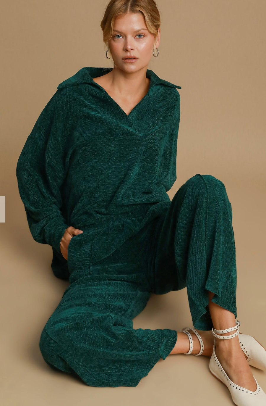 Chenille V Neck Long Sleeve Pullover / 4 colors