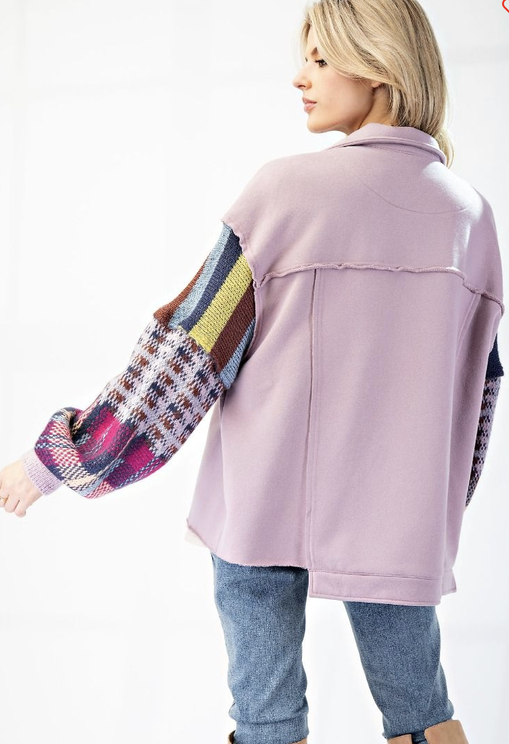Fleece and ROSE Knit Mix Pattern Button Down Jacket