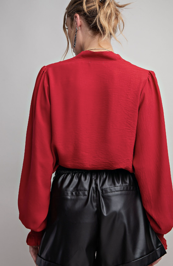 Crepe Red V Neck Womens Top