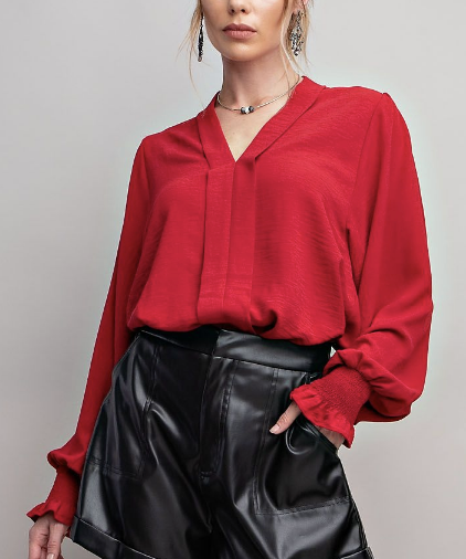 Crepe Red V Neck Womens Top
