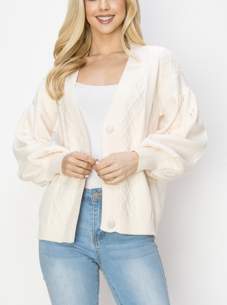 Sabia Cream Sweater Cardigan with Sequins