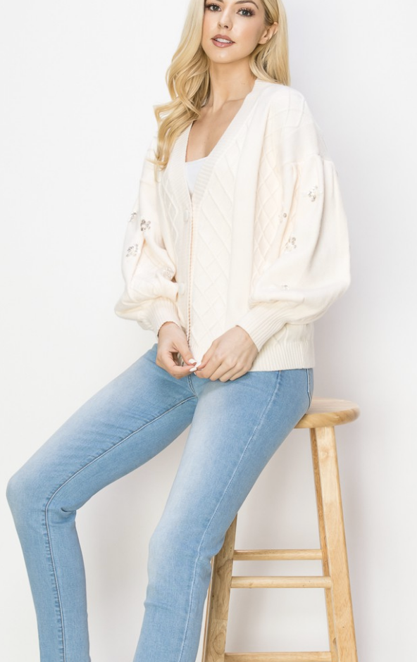 Sabia Cream Sweater Cardigan with Sequins