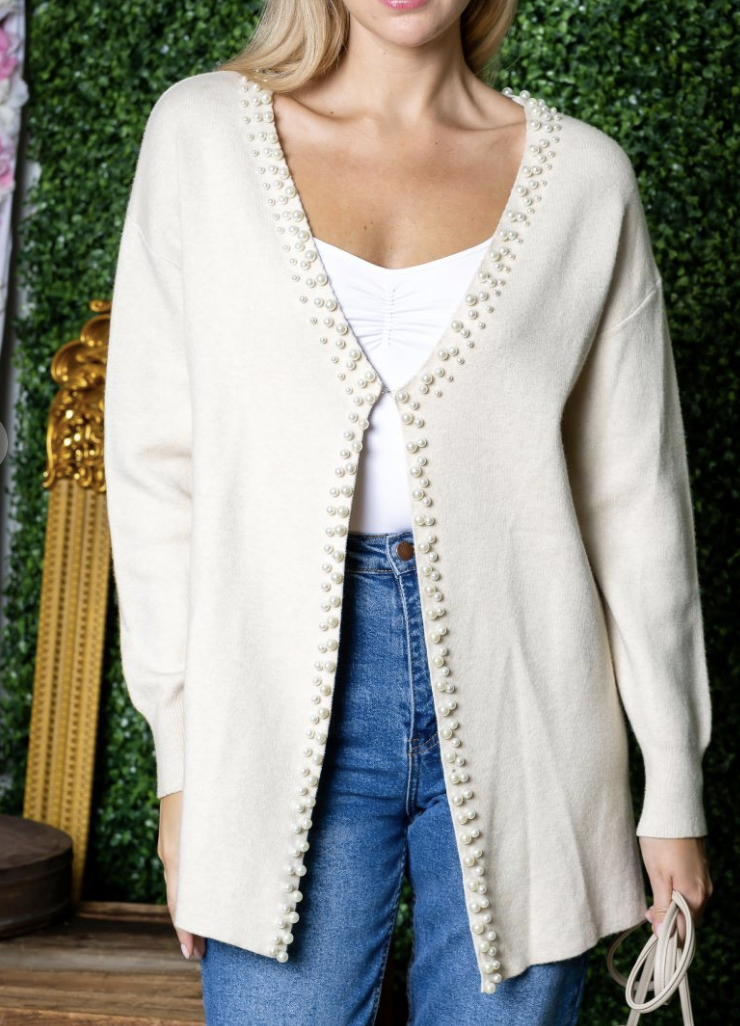 Syani Cream Knitted Cardigan with Pearl Accents