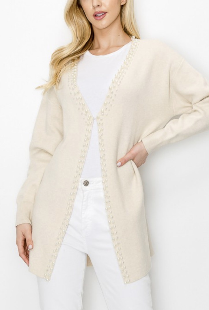 Syani Cream Knitted Cardigan with Pearl Accents