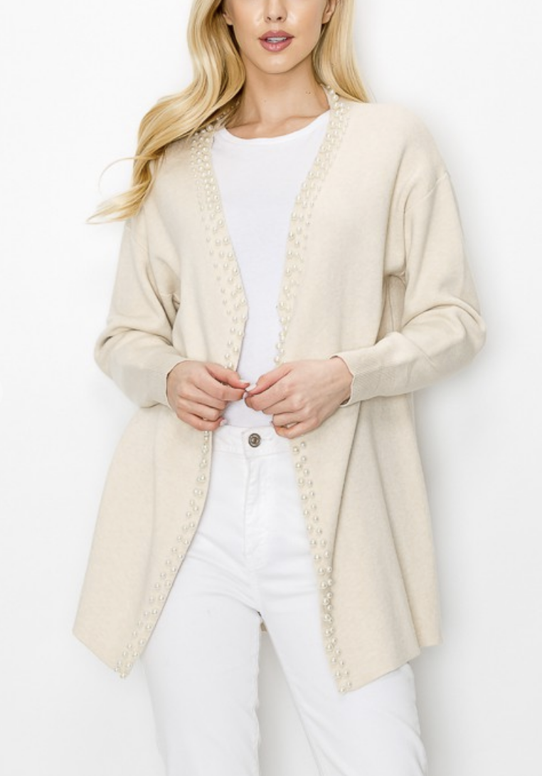 Syani Cream Knitted Cardigan with Pearl Accents