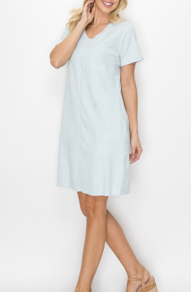 Audrey V Neck Suede Short Sleeve Dress /6 colors