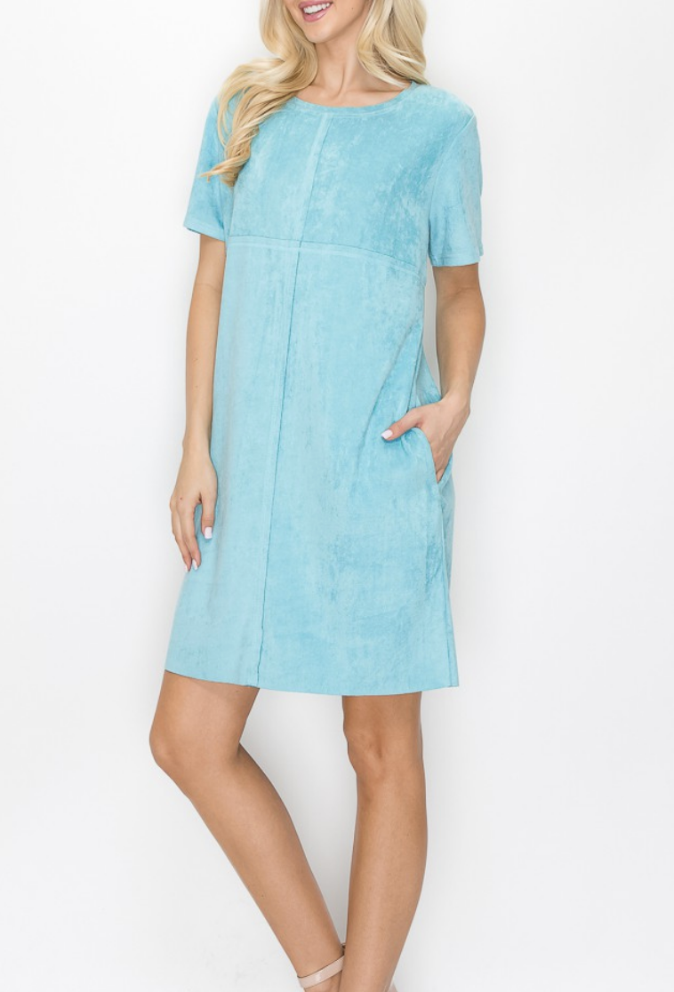 Audrey V Neck Suede Short Sleeve Dress /6 colors