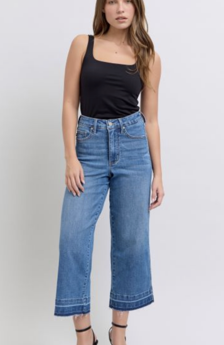 Judy Blue Tummy Control Cropped Wide Leg Jean