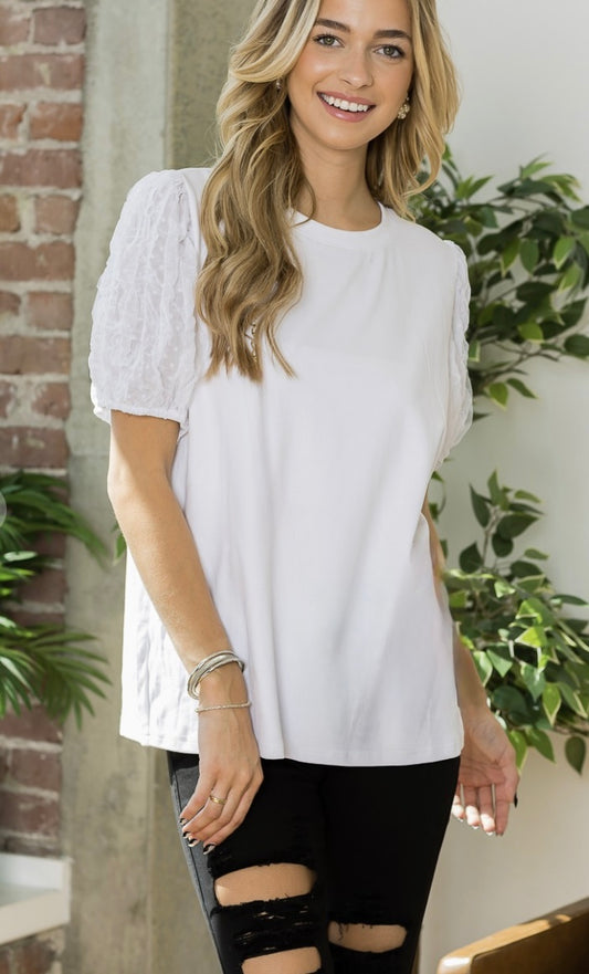 Ponte Knit Lace sleeve T Shirt / 2 colors
