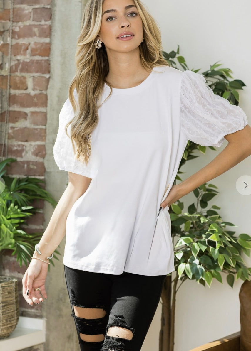 Ponte Knit Lace sleeve T Shirt / 2 colors