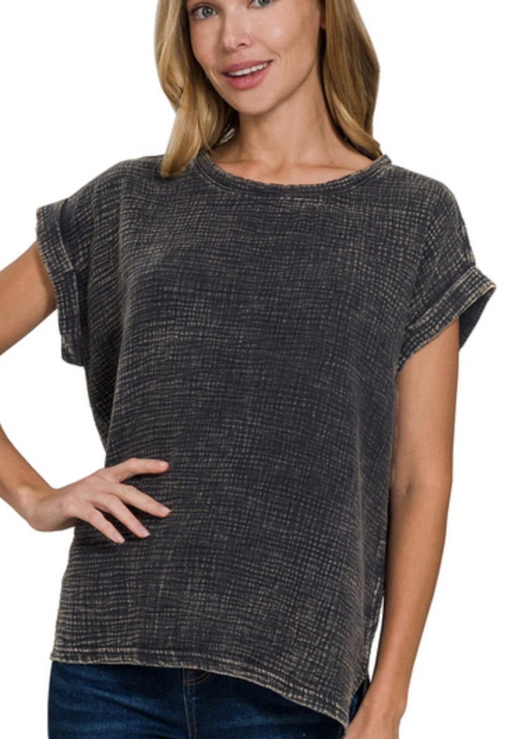 Woven Double Gauze Acid Washed Short Sleeve Top / 3 colors