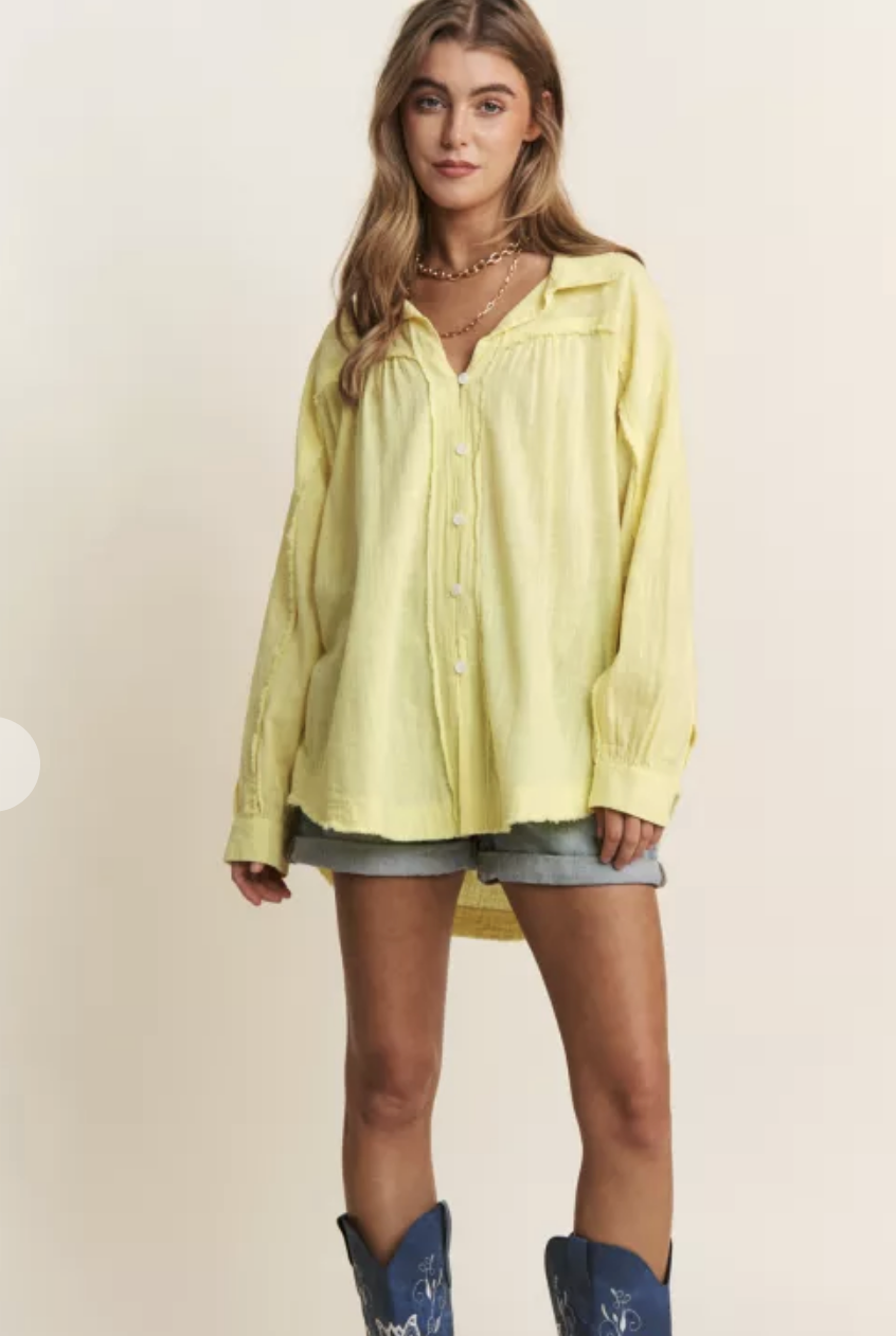 Yellow Button Front Cotton Blouse