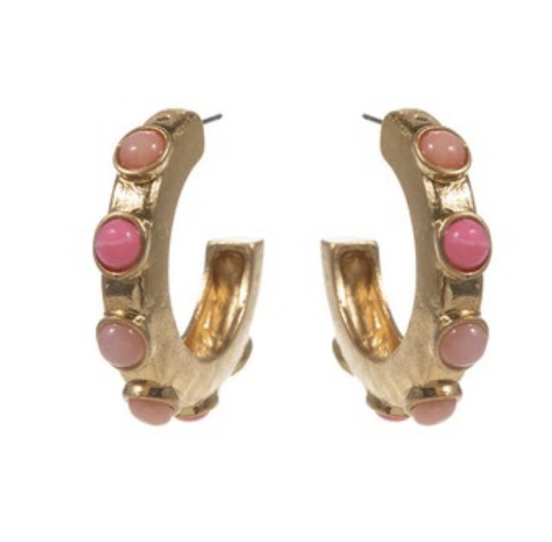 Tatum Pink Stone Hoop Earrings