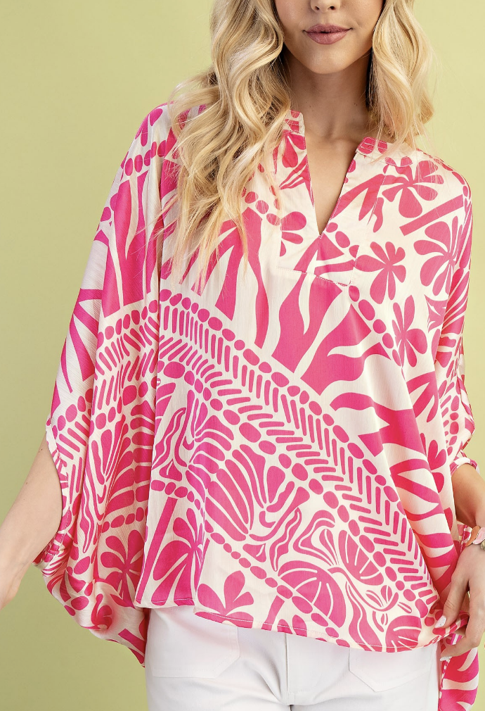 Bold Print Silky V Neck Dolman Sleeve Top / 2 colors