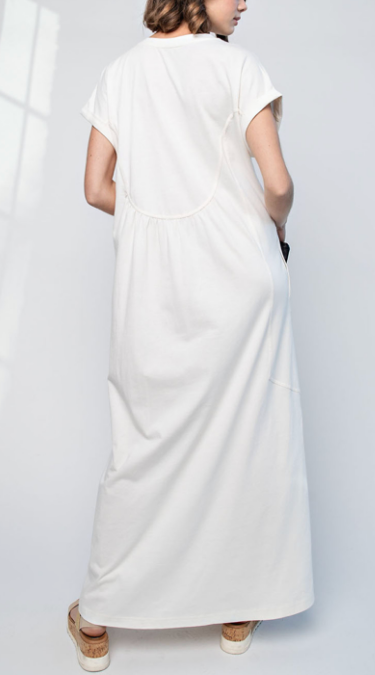 Washed Cotton V Neck Maxi Dress / 3 colors
