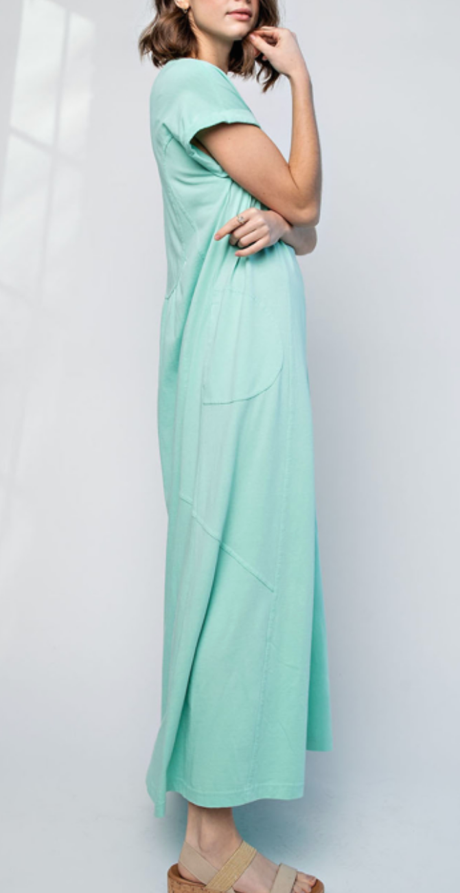Washed Cotton V Neck Maxi Dress / 3 colors