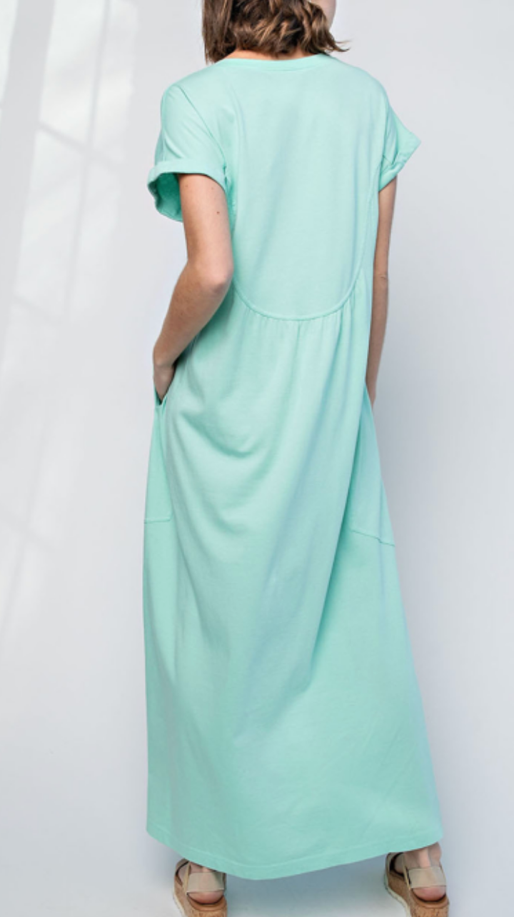 Washed Cotton V Neck Maxi Dress / 3 colors