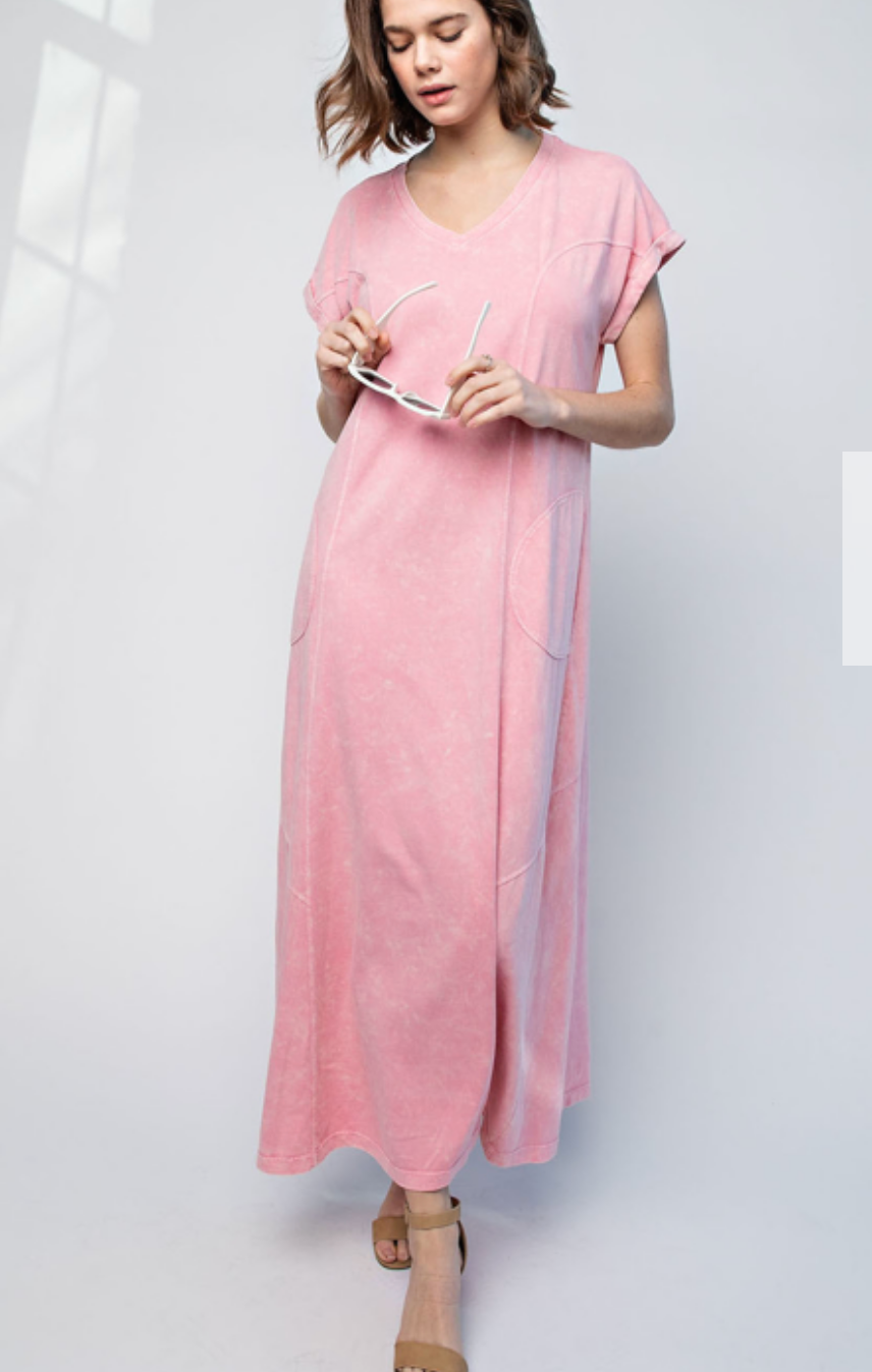 Washed Cotton V Neck Maxi Dress / 3 colors