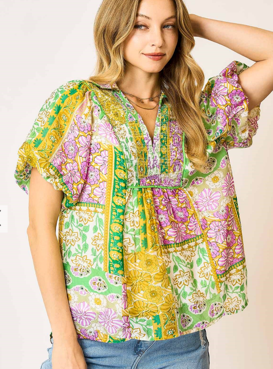 Boho Chic GREEN Mix Blouse