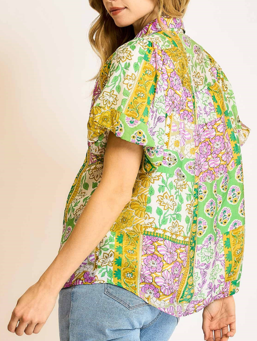 Boho Chic GREEN Mix Blouse