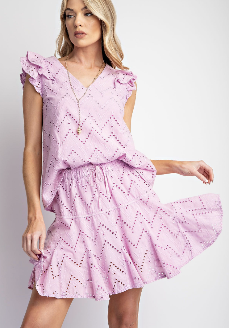 Eyelet Lace Mineral Washed Skater Skirt