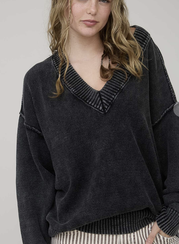 Washed V Neck Oversized Sweater/ 3 colors