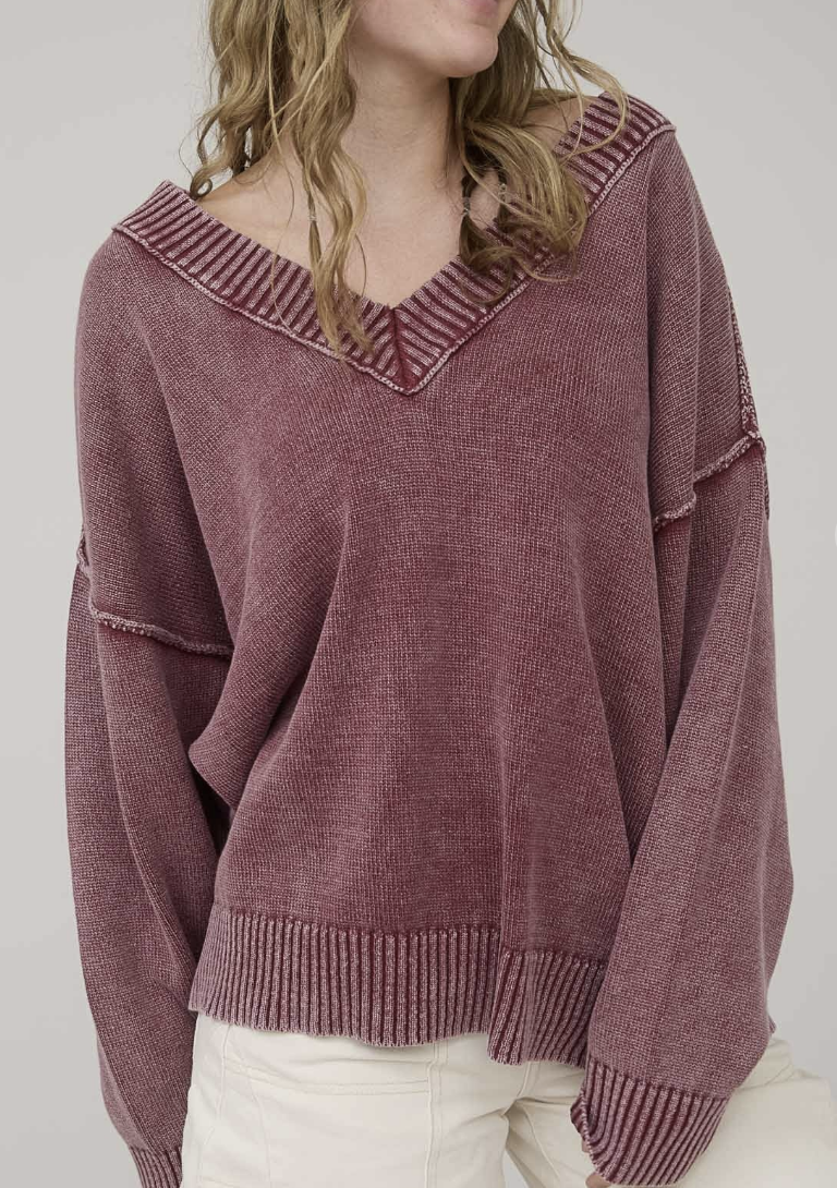 Washed V Neck Oversized Sweater/ 3 colors