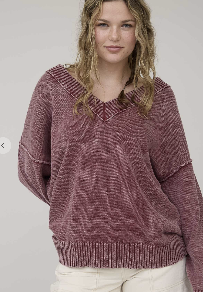 Washed V Neck Oversized Sweater/ 3 colors